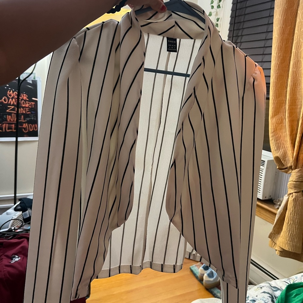 SHEIN Cream Blazer with Black Pinstripes